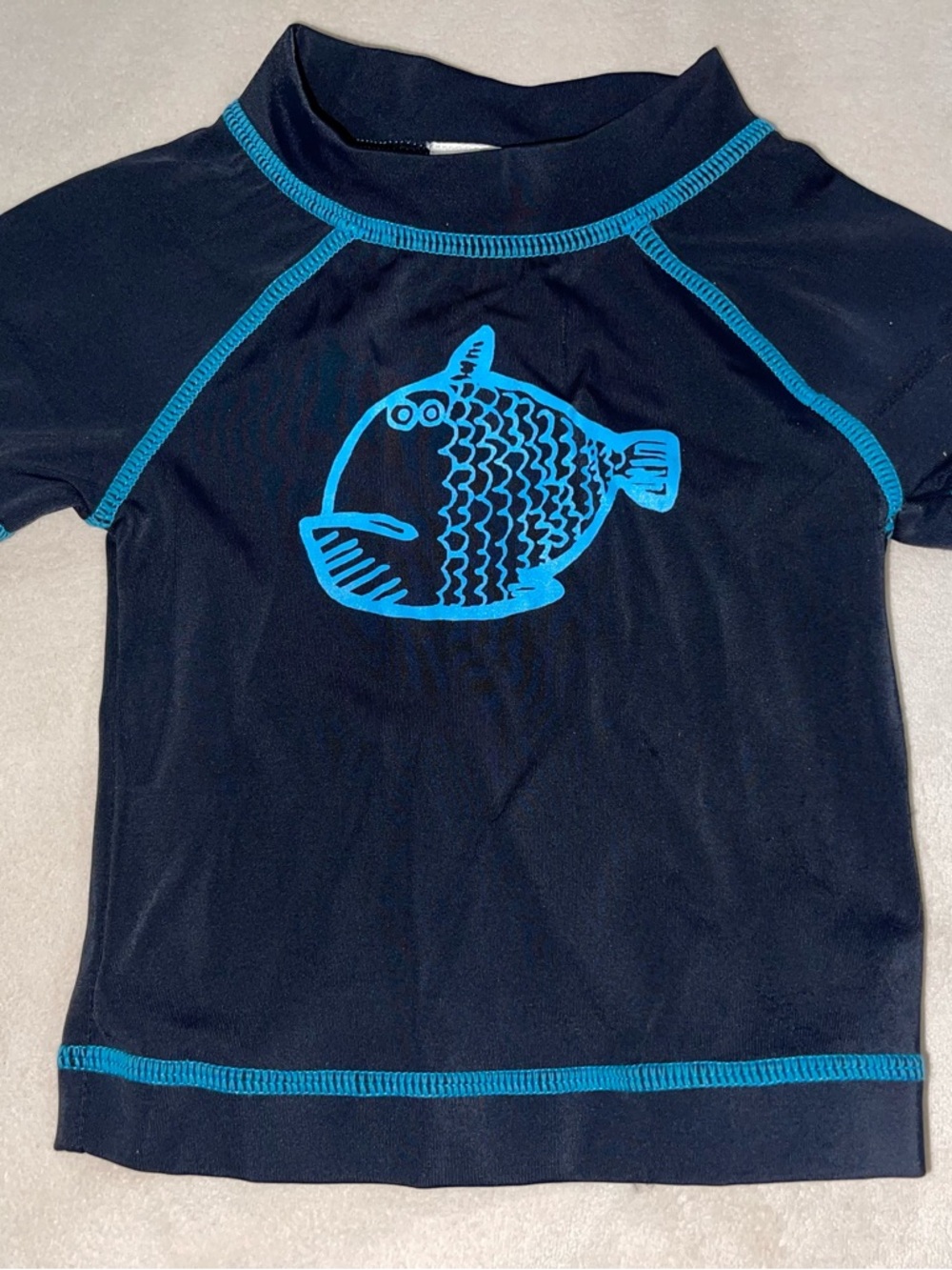 Gymboree Navy Short-Sleeve Rashguard with Bright‎ Blue Fish